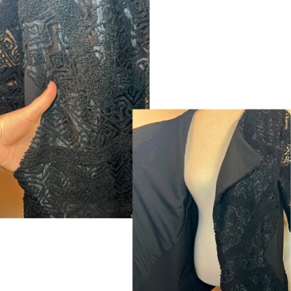 LUCKY BRAND Black Mixed Material Embroidered Mesh Open Cardigan Size S - Picture 7 of 16